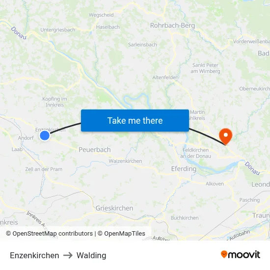 Enzenkirchen to Walding map