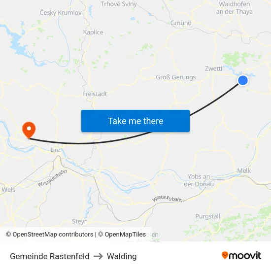 Gemeinde Rastenfeld to Walding map