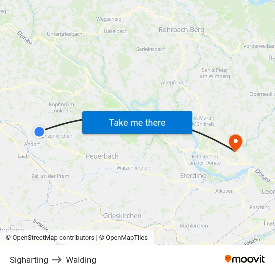 Sigharting to Walding map