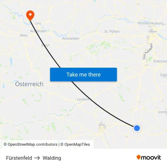 Fürstenfeld to Walding map