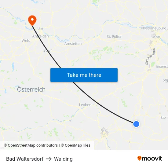 Bad Waltersdorf to Walding map