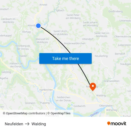 Neufelden to Walding map
