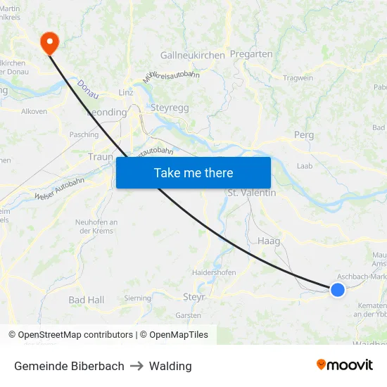 Gemeinde Biberbach to Walding map