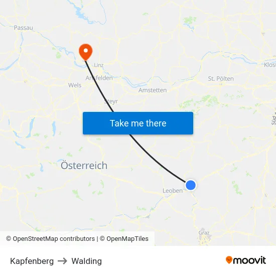 Kapfenberg to Walding map
