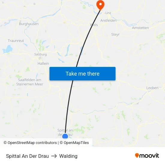 Spittal An Der Drau to Walding map