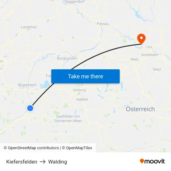 Kiefersfelden to Walding map