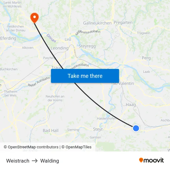 Weistrach to Walding map