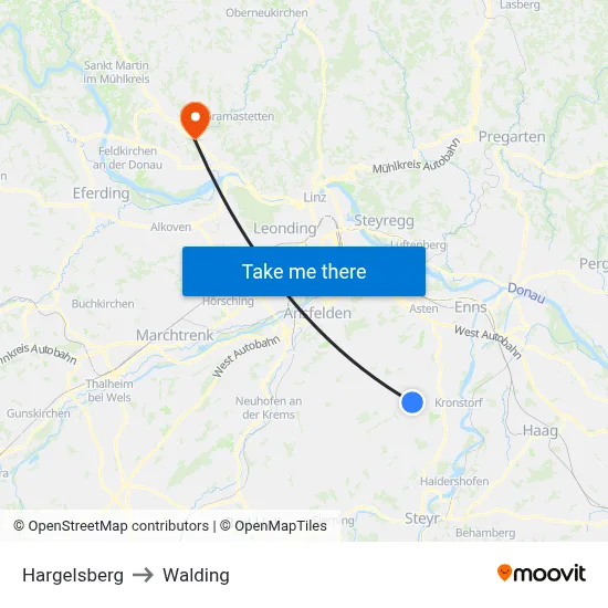 Hargelsberg to Walding map