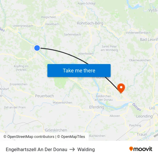 Engelhartszell An Der Donau to Walding map