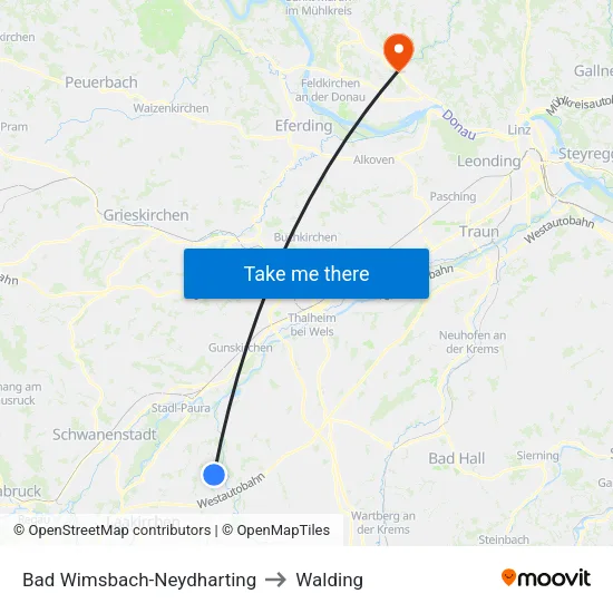 Bad Wimsbach-Neydharting to Walding map