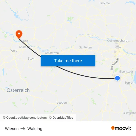 Wiesen to Walding map