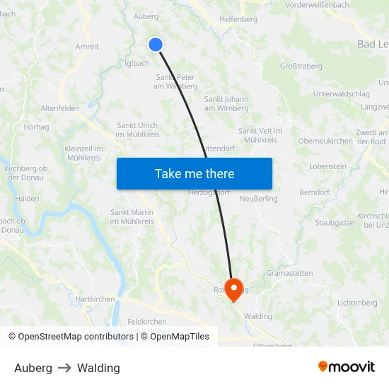 Auberg to Walding map