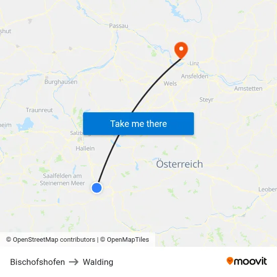 Bischofshofen to Walding map