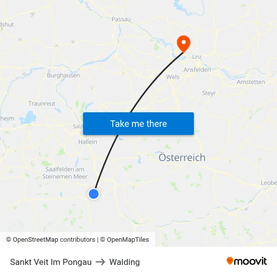 Sankt Veit Im Pongau to Walding map