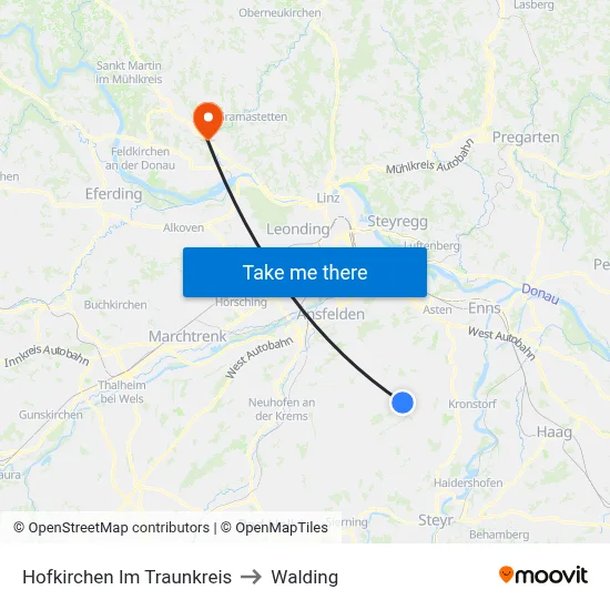 Hofkirchen Im Traunkreis to Walding map