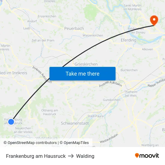 Frankenburg am Hausruck to Walding map
