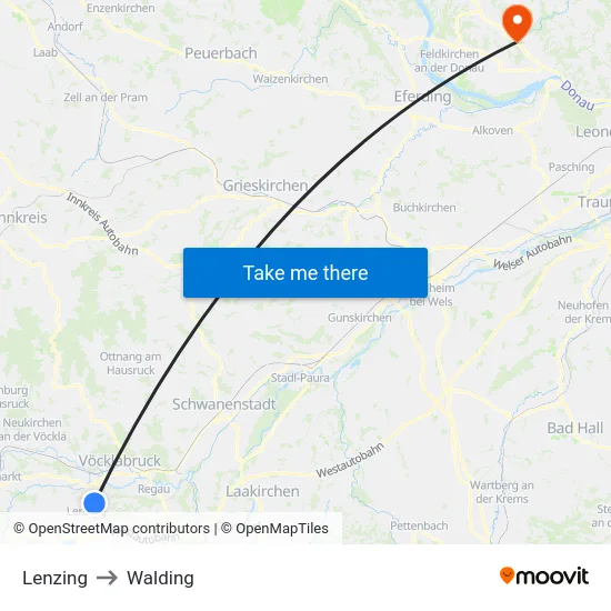 Lenzing to Walding map