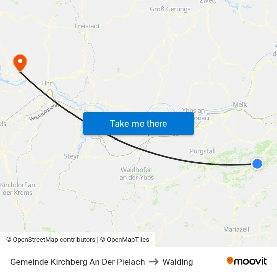 Gemeinde Kirchberg An Der Pielach to Walding map