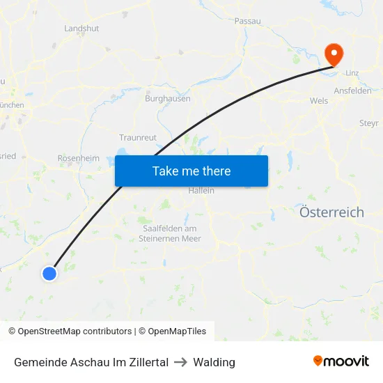 Gemeinde Aschau Im Zillertal to Walding map