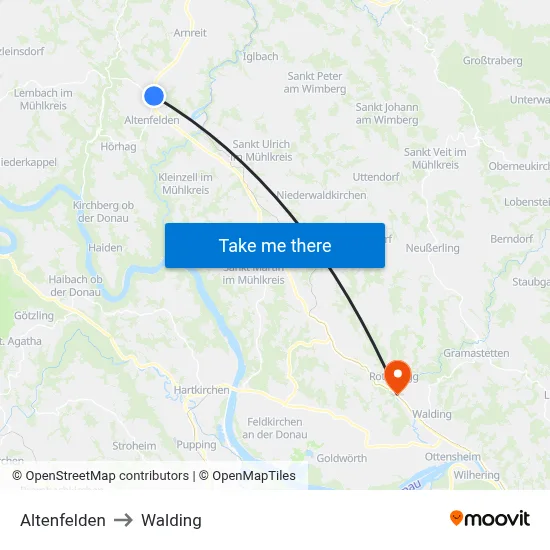 Altenfelden to Walding map