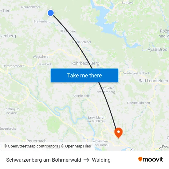 Schwarzenberg am Böhmerwald to Walding map