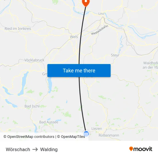 Wörschach to Walding map