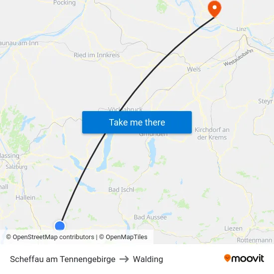 Scheffau am Tennengebirge to Walding map