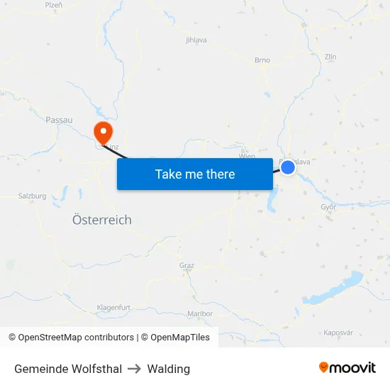 Gemeinde Wolfsthal to Walding map