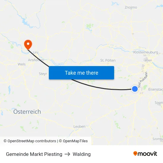 Gemeinde Markt Piesting to Walding map