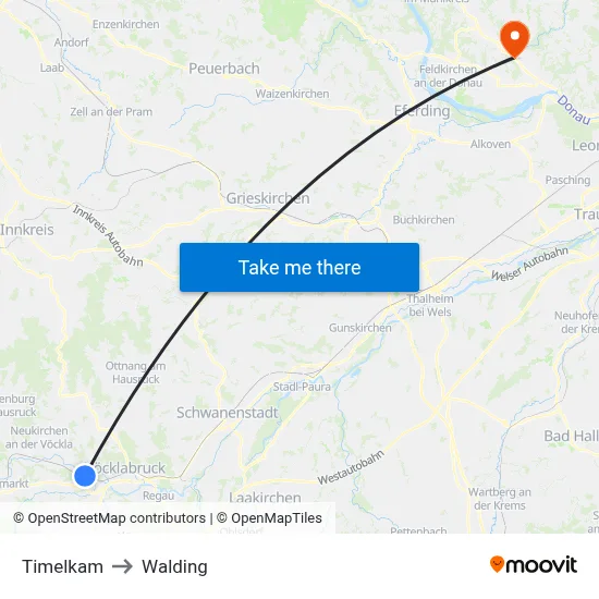 Timelkam to Walding map