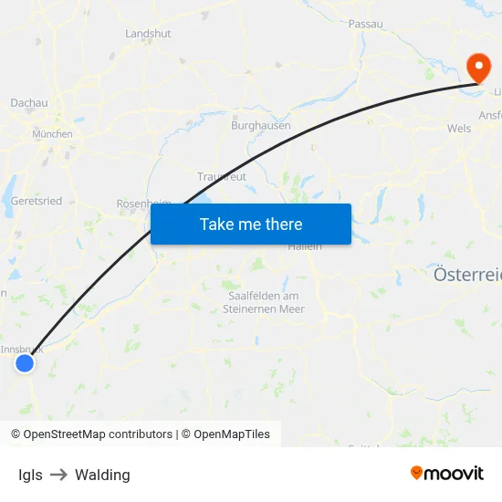 Igls to Walding map