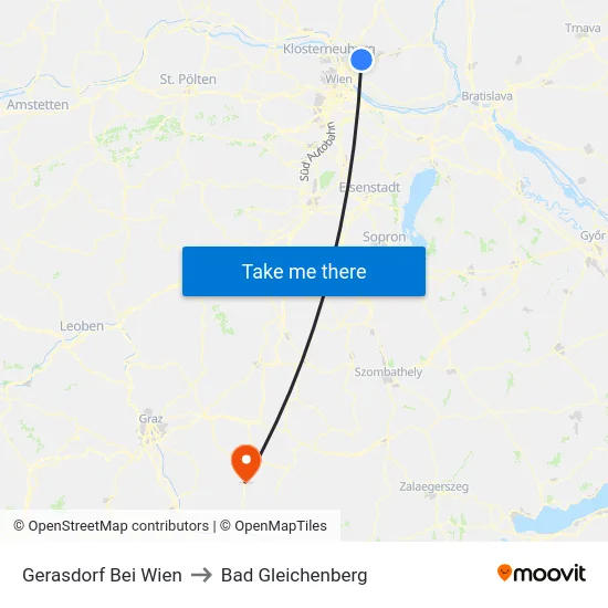 Gerasdorf Bei Wien to Bad Gleichenberg map