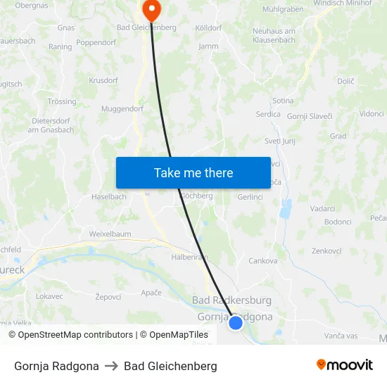 Gornja Radgona to Bad Gleichenberg map