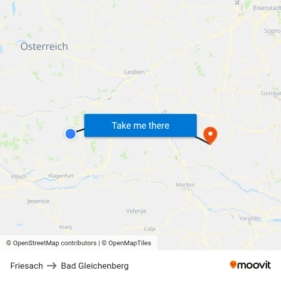 Friesach to Bad Gleichenberg map