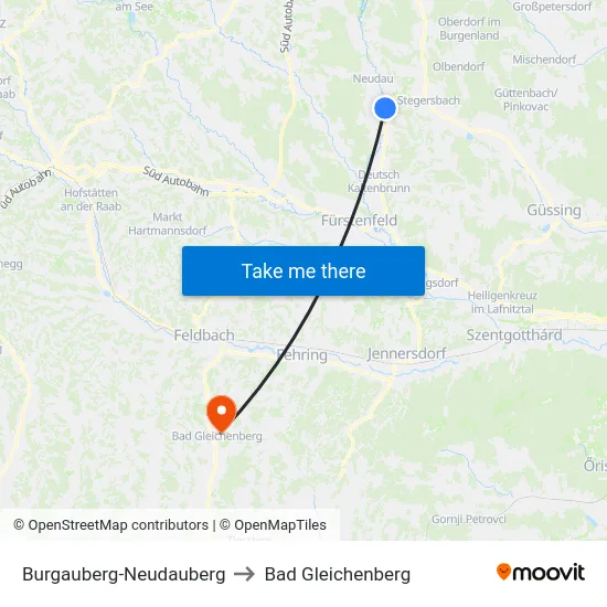 Burgauberg-Neudauberg to Bad Gleichenberg map
