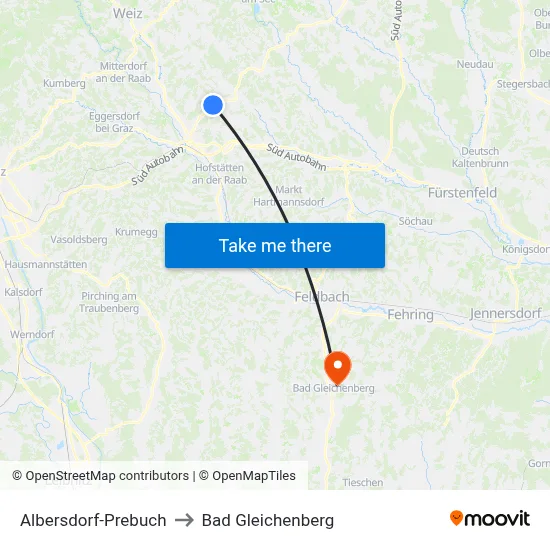 Albersdorf-Prebuch to Bad Gleichenberg map