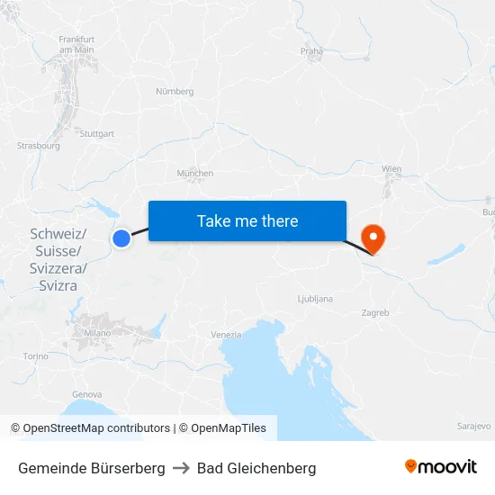 Gemeinde Bürserberg to Bad Gleichenberg map
