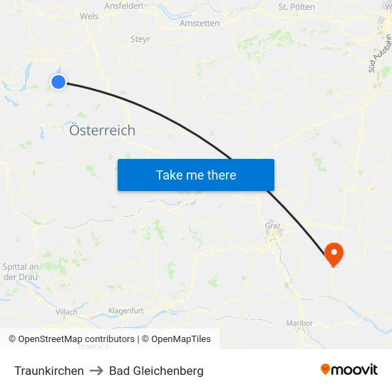 Traunkirchen to Bad Gleichenberg map