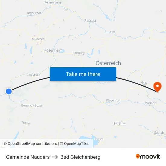 Gemeinde Nauders to Bad Gleichenberg map
