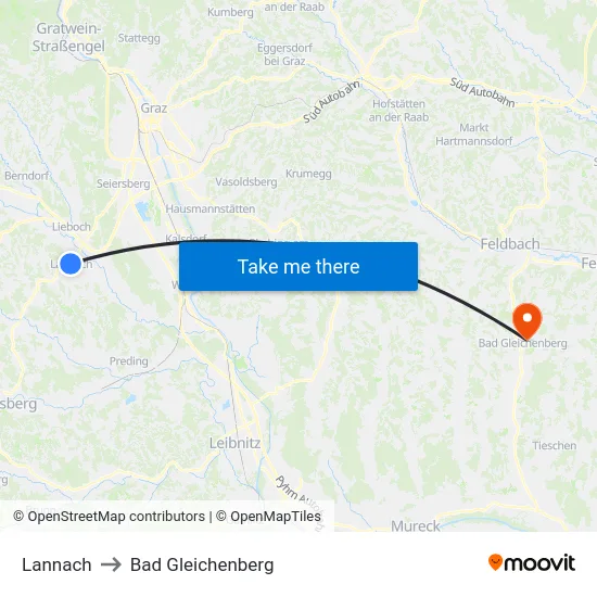 Lannach to Bad Gleichenberg map