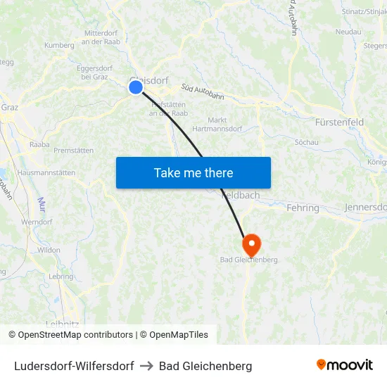 Ludersdorf-Wilfersdorf to Bad Gleichenberg map