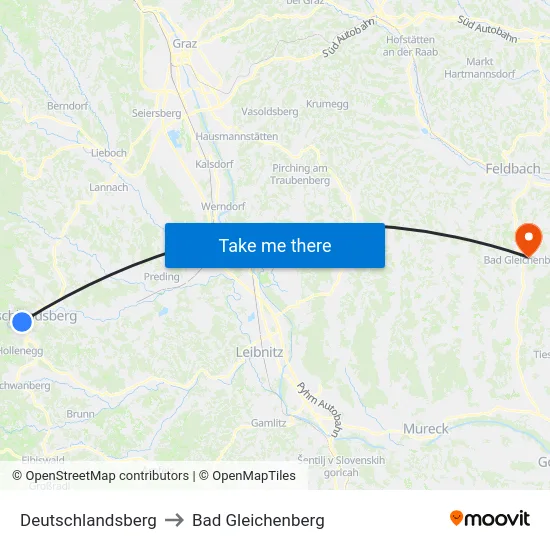 Deutschlandsberg to Bad Gleichenberg map