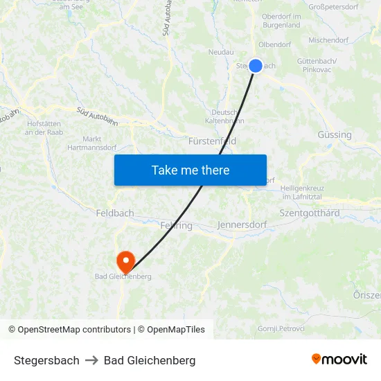 Stegersbach to Bad Gleichenberg map