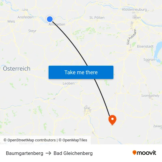 Baumgartenberg to Bad Gleichenberg map