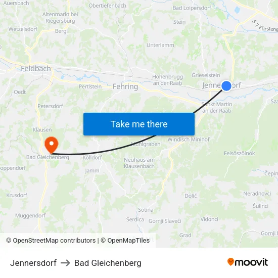 Jennersdorf to Bad Gleichenberg map