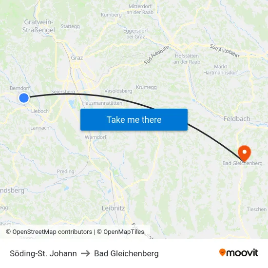 Söding-St. Johann to Bad Gleichenberg map