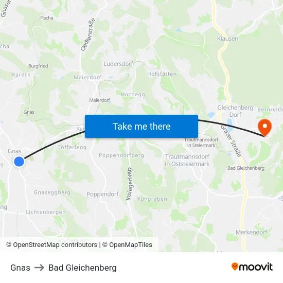 Gnas to Bad Gleichenberg map