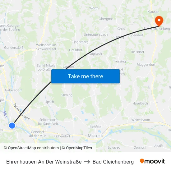 Ehrenhausen An Der Weinstraße to Bad Gleichenberg map