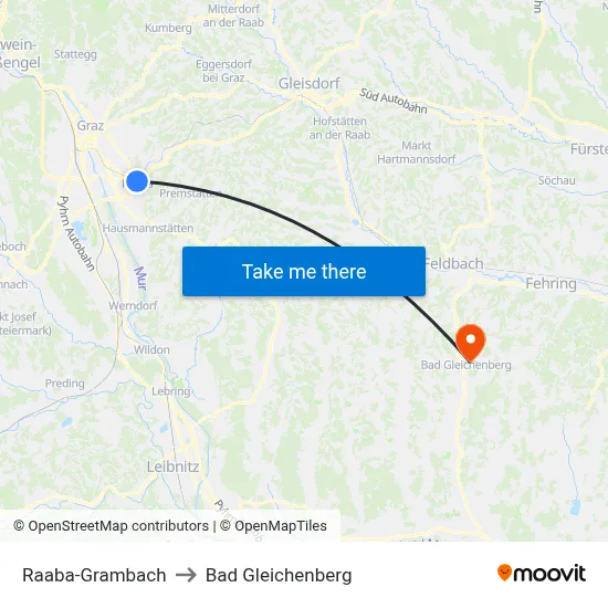 Raaba-Grambach to Bad Gleichenberg map