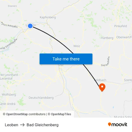 Leoben to Bad Gleichenberg map